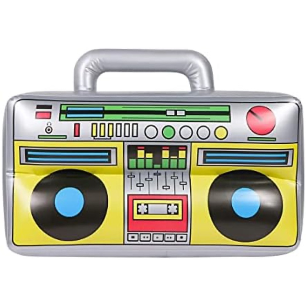 Inflatable Retro Boombox Party Favor - Silver, Yellow, Blue